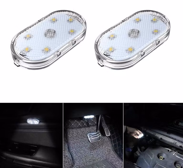 Illuminazione interna LED per auto, 2 pezzi, colore bianco, ricaricabile tramite USB, con sensore touch, luce ambientale