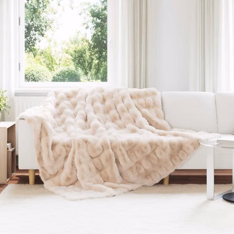 Set di 4 copertine antiscivolo vidaXL Olite in finta pelliccia di coniglio beige, L: 270 cm x P: 240 cm