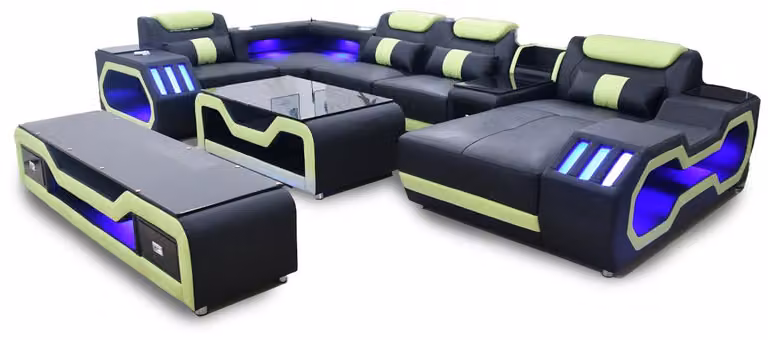 Ecksofa U-Form schwarz Wohnlandschaft Couch Polster Eckgarnitur Sofa