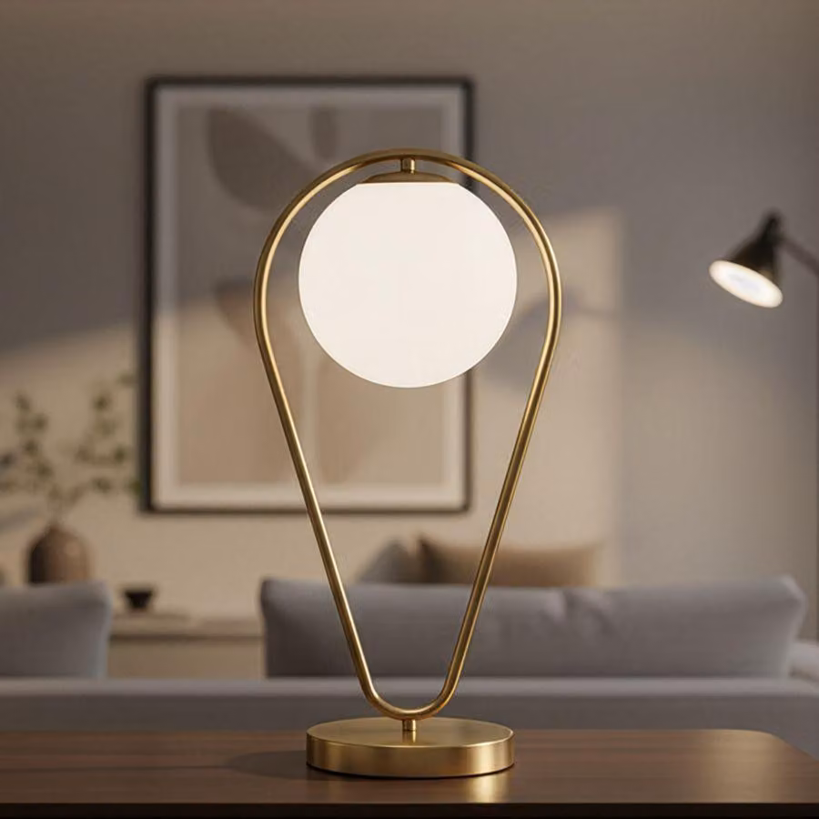 Lampada da tavolo in vetro e ferro, dimensioni 25x18x50 cm, finitura oro e bianco, modello Glamy di Mauro Ferretti, ideale per appoggiare oggetti