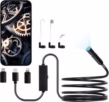 Telecamera Endoscopica VEVOR con Luce LED, Boroscopio HD 1920P con Zoom 2X e Cavo Semirigido da 3 m, Impermeabile IP67 per Ispezioni Auto e Idraulica, Colore Nero