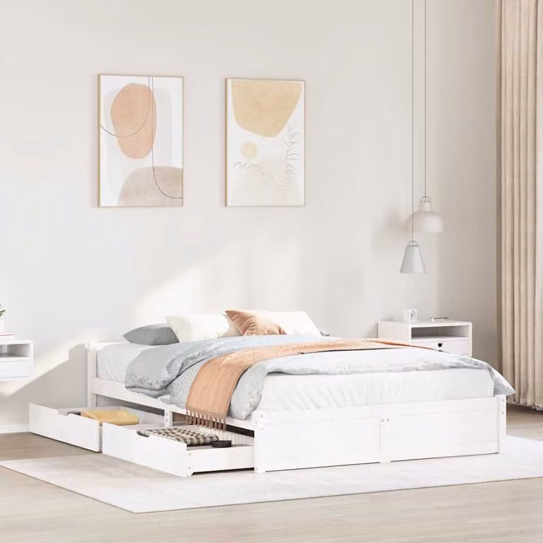 Letto con cassetti vidaXL in legno massello di pino bianco stile rustico L/P/H: 205.5 x 150 x 180 cm