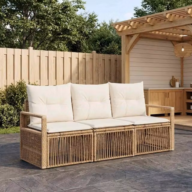 Set Divano da Giardino vidaXL 3 Pezzi Beige con Cuscini e Struttura in Metallo