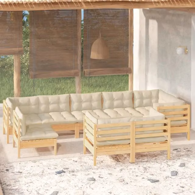 Set di divani da giardino vidaXL in legno di pino massello con cuscini beige 9 pezzi – 1