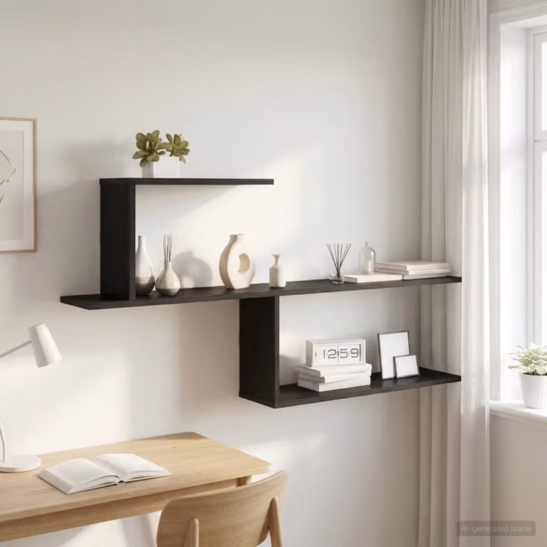 Scaffale da parete moderno vidaXL in MDF nero L: 122 cm, P: 18 cm, H: 60 cm