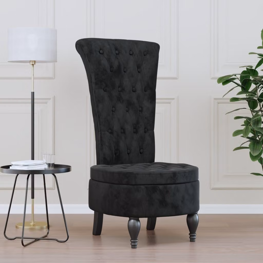 Sedia con Schienale Alto vidaXL in Velluto Nero con Design con Bottoni e Gambe in Legno di Gomma L: 39,0 cm, P: 56,0 cm, H: 72,5 cm