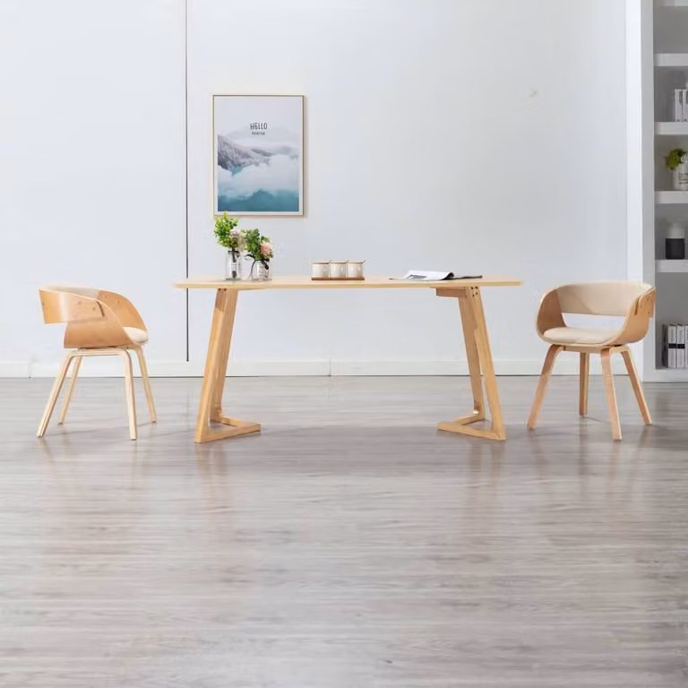 The Living Store Sedie da pranzo 2 pz. Legno curvo crema e Similcuoio