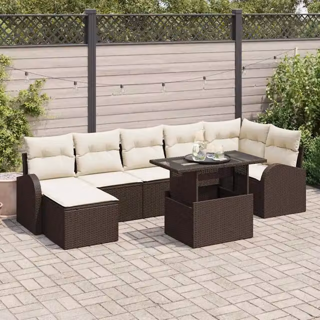 Set Divano da Giardino 8 pz Marrone e Crema polyrattan 3348684