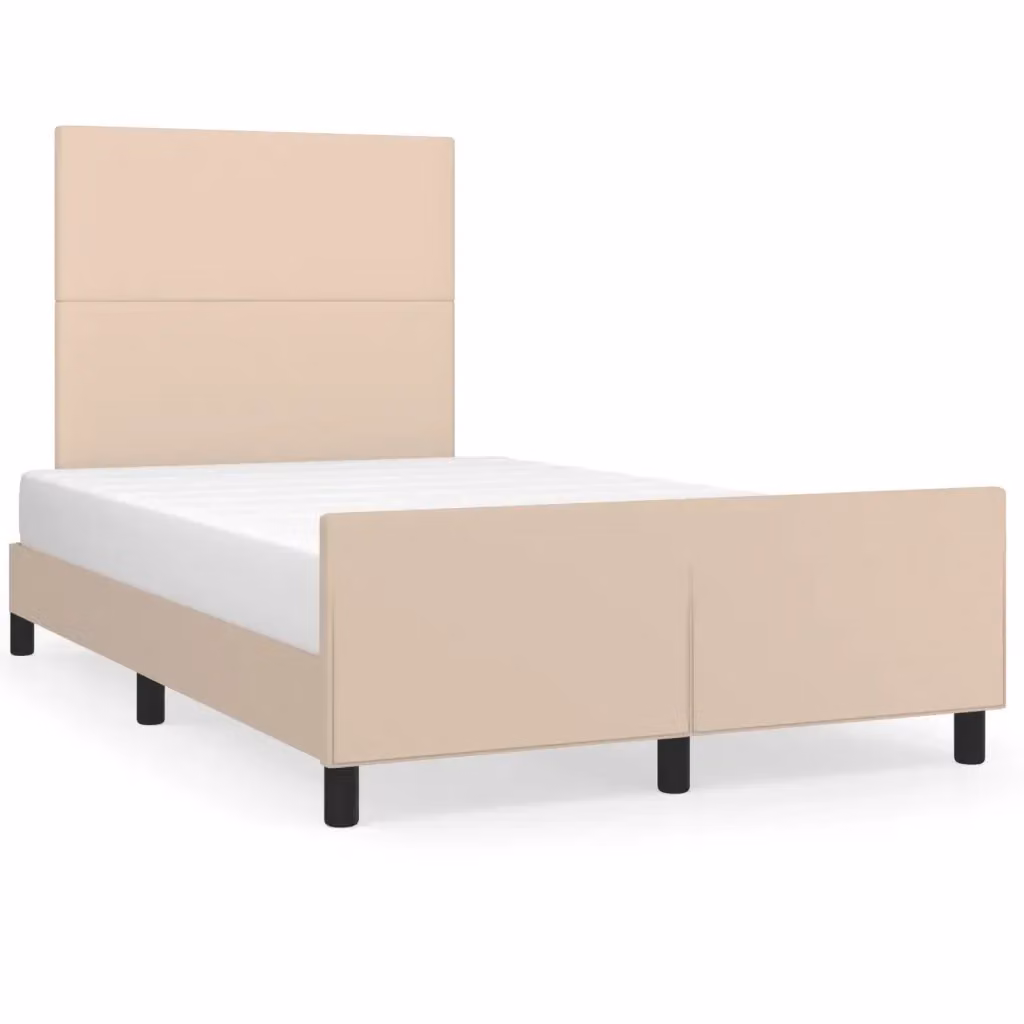 vidaXL Giroletto senza Materasso Beige in Similpelle e Legno, L 120 x P 200 cm – 2