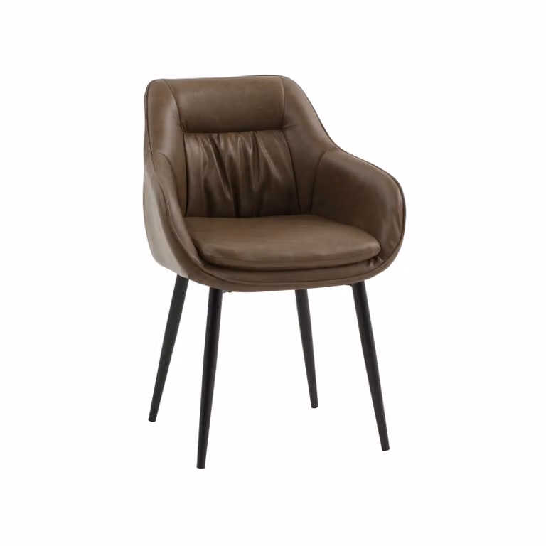 Set di poltroncine HAMMERSMITH in similpelle marrone e gambe in metallo nero, con braccioli