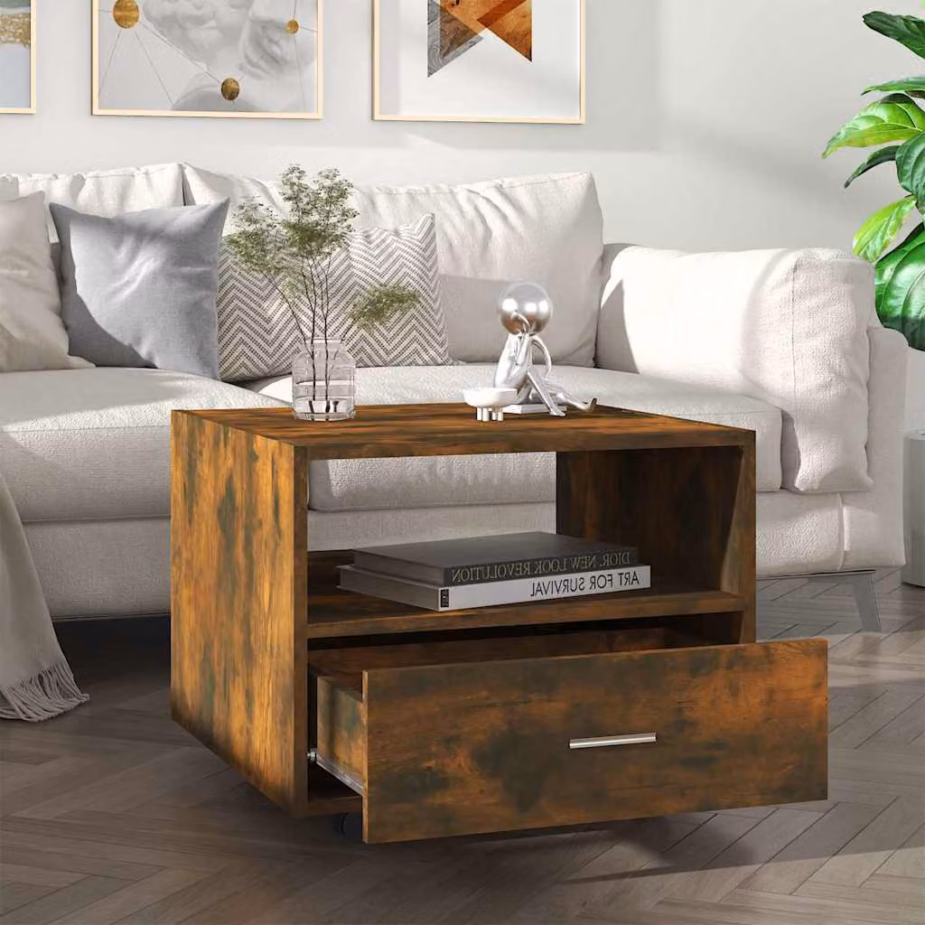 Tavolino da salotto moderno vidaXL in legno multistrato color rovere fumo, L/P/H: 55 x 55 x 40 cm