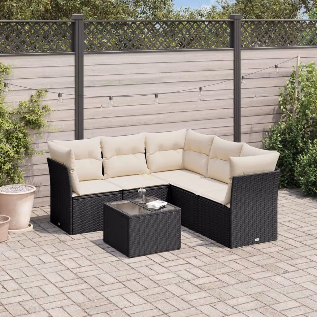 Set Divano da Giardino vidaXL 6 pz in Polyrattan Nero con Cuscini e Tavolino – 1
