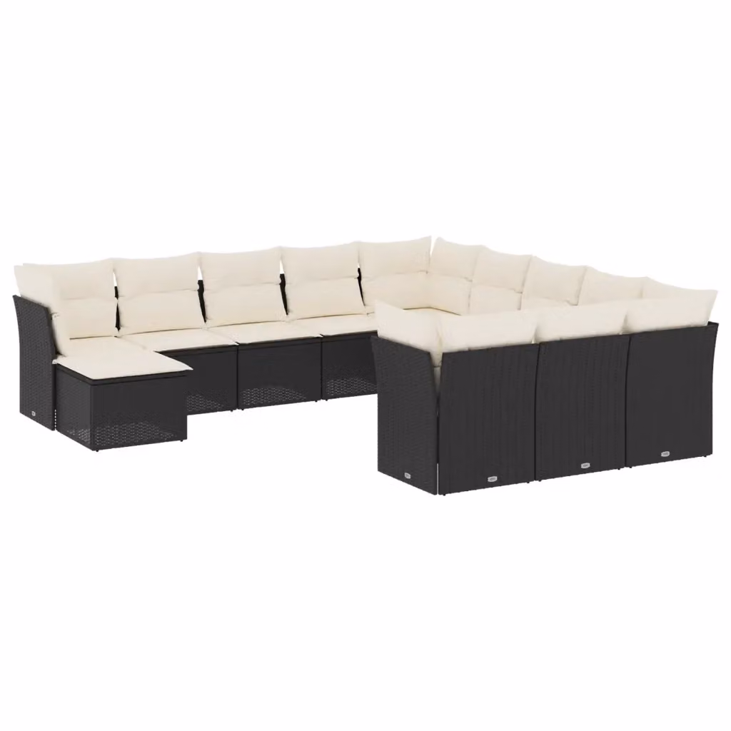 Set di Divani da Giardino VIDAXL in Polyrattan Nero con Cuscini, Design Moderno a L per 12 Persone – 2