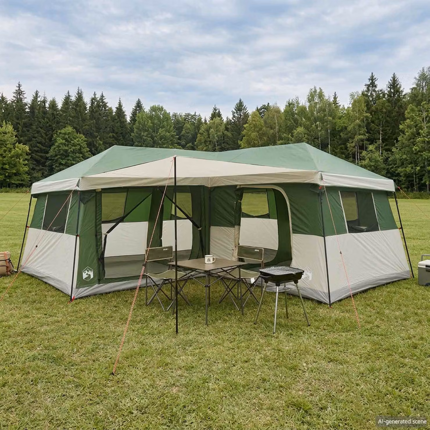 Tenda Familiare Impermeabile vidaXL per 14 Persone Verde in Poliestere