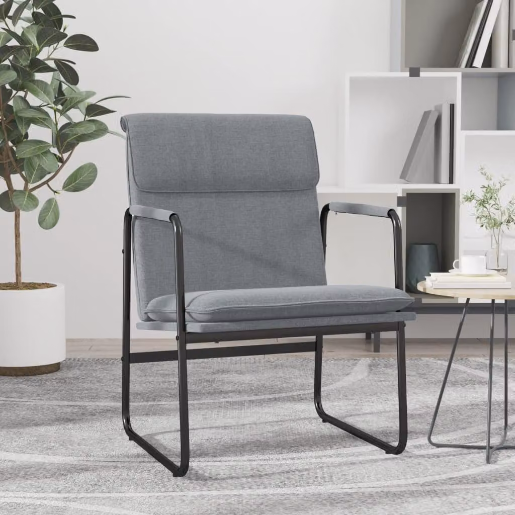 Sedia Lounge vidaXL Grigio Chiaro in Tessuto con Braccioli e Struttura in Metallo L: 55 cm, P: 64 cm, H: 80 cm