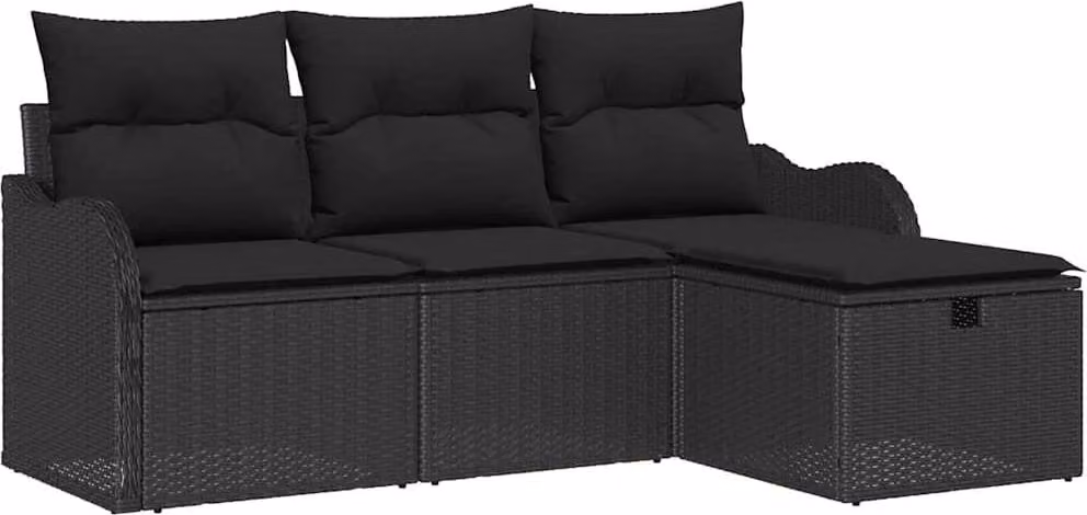 Set Divano da Giardino con cuscino 4 pcs Nero Poly Rattan