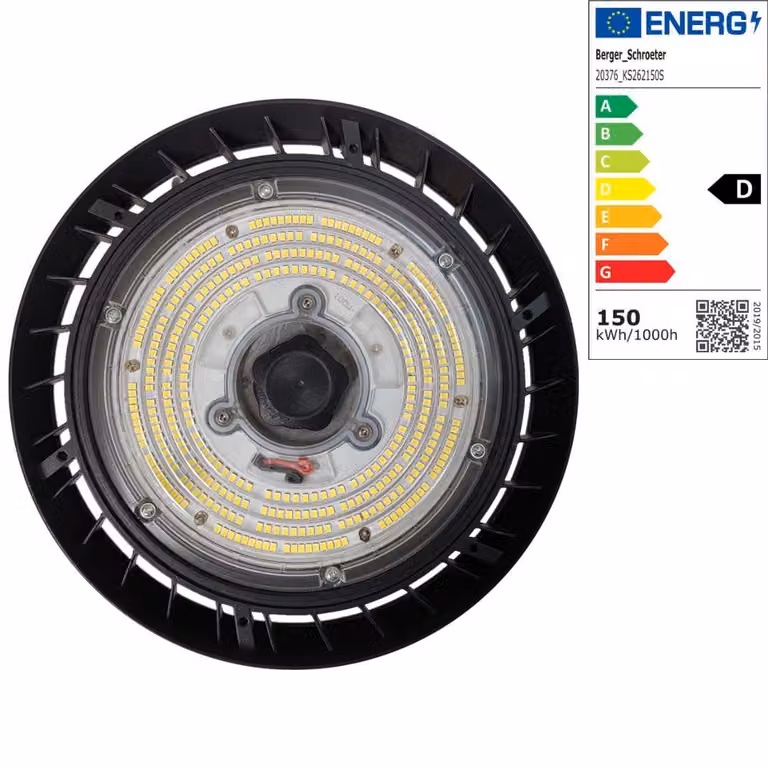 Berger & Schröter | Faretto LED UFO High Bay Light Faretto per capannoni 150 W, classe di efficienza energetica D, 18000 lumen, 6000 K luce bianca, con sensore di movimento