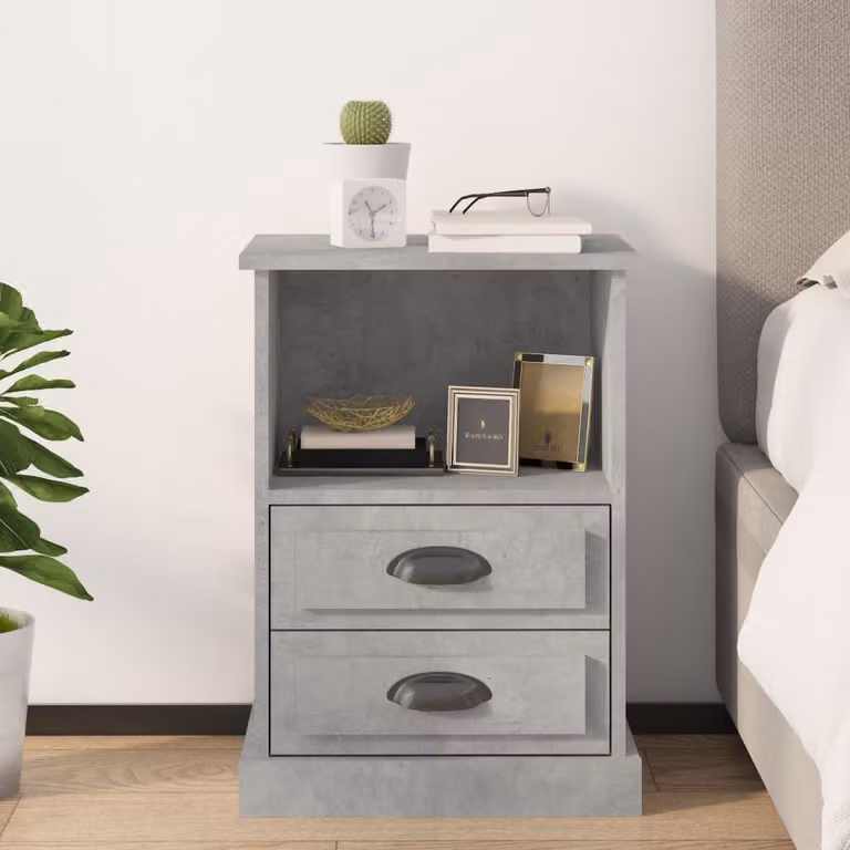 Comodino moderno vidaXL in legno e MDF grigio, sospeso a parete, L: 43 cm, P: 36 cm, H: 60 cm