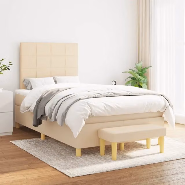 Letto Ibrido vidaXL con Giroletto a Molle e Materasso in Tessuto Beige e Bianco L/P/H: 120 x 200 x 128 cm