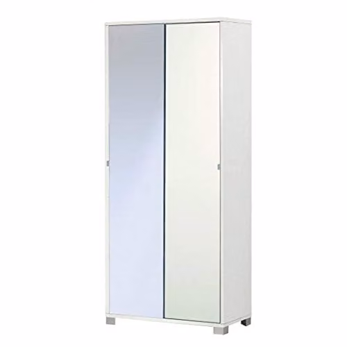 Sarmog Armadio2 Ante Scorrevoli, Armadio 2 ante, Armadio Salvaspazio, Armadio camera da letto, Armadio 2 ante con ripiani, 82x41x h190 cm (Specchio, Bianco Fiammato)