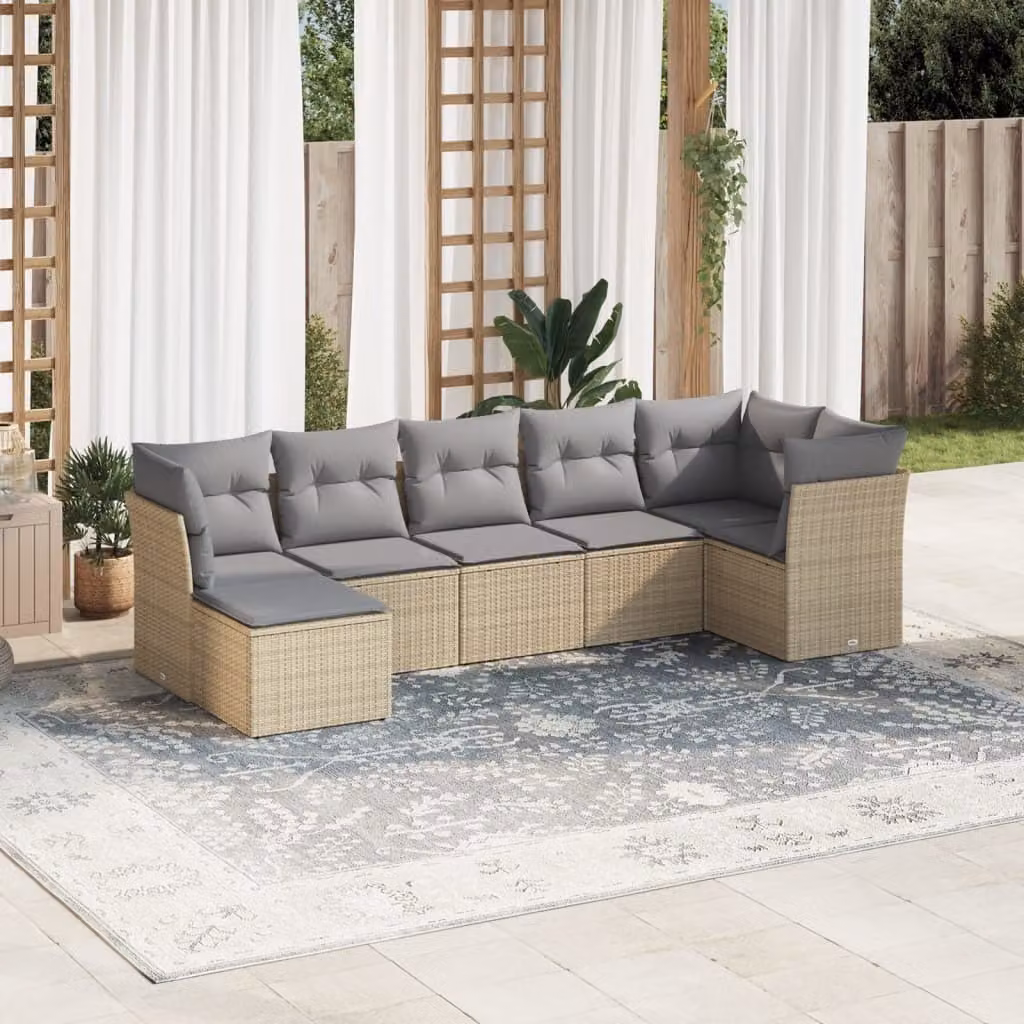 Maison Exclusive - Set Divani da Giardino 7 pz con Cuscini Beige in Polyrattan