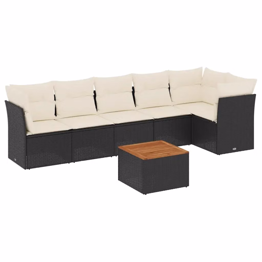 Set di Divani da Giardino a L con Cuscini vidaXL in Polyrattan Nero e Bianco con Tavolino da Caffè – 2