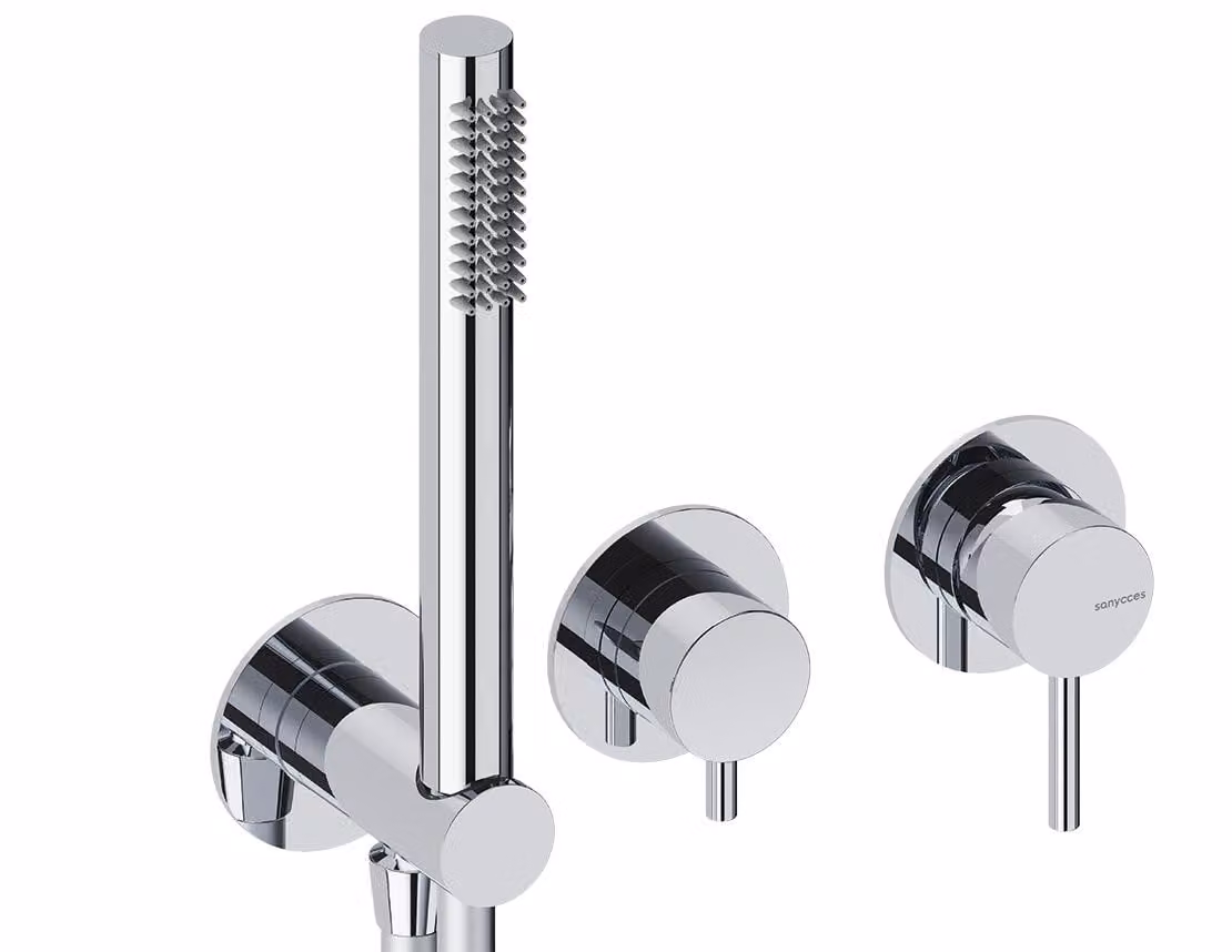 SANYCCES LOOP Miscelatore da incasso a 2 vie per doccia con deviatore, doccetta e flessibile, cromato