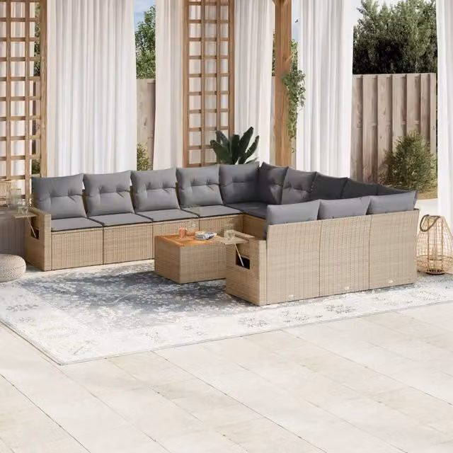 Set di Divani da Giardino a Forma di U vidaXL in Polyrattan con Cuscini Beige e Grigio – 1