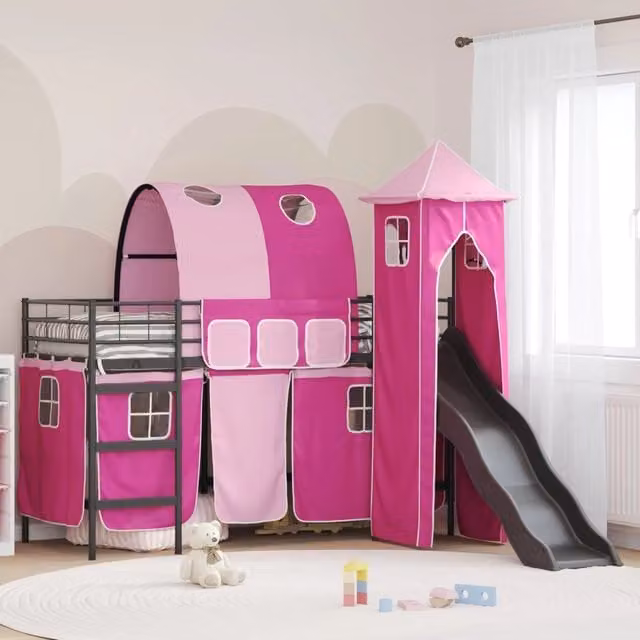 Struttura del letto loft per bambini-Giroletto per bambini Nero e rosa 100 x 190 cm 114134