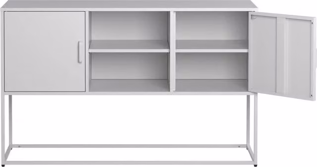Credenza moderna in metallo bianco con 6 vani e 3 ripiani fissi per soggiorno e sala da pranzo L/P/H: 120 x 40 x 75 cm