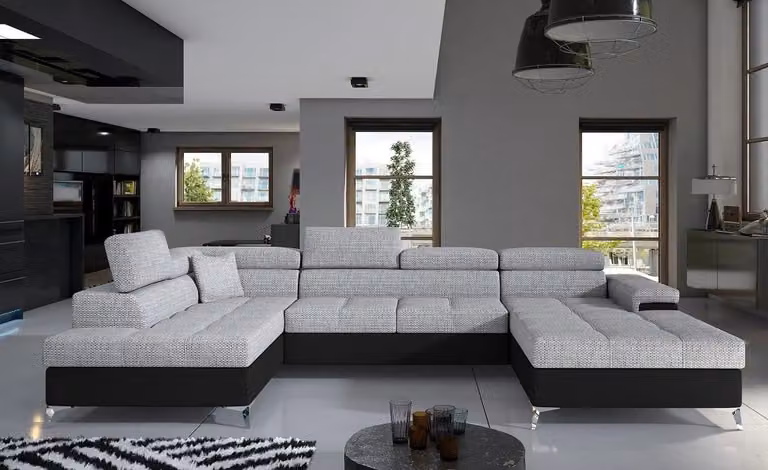 Stoff U-Form Couch Wohnlandschaft Ecksofa Garnitur Design Modern Sofa Modern