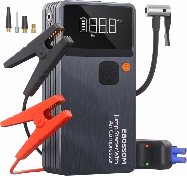 Avviatore portatile con compressore d'aria - 12 Volt - 8000 mAh - Per auto, motori e camion
