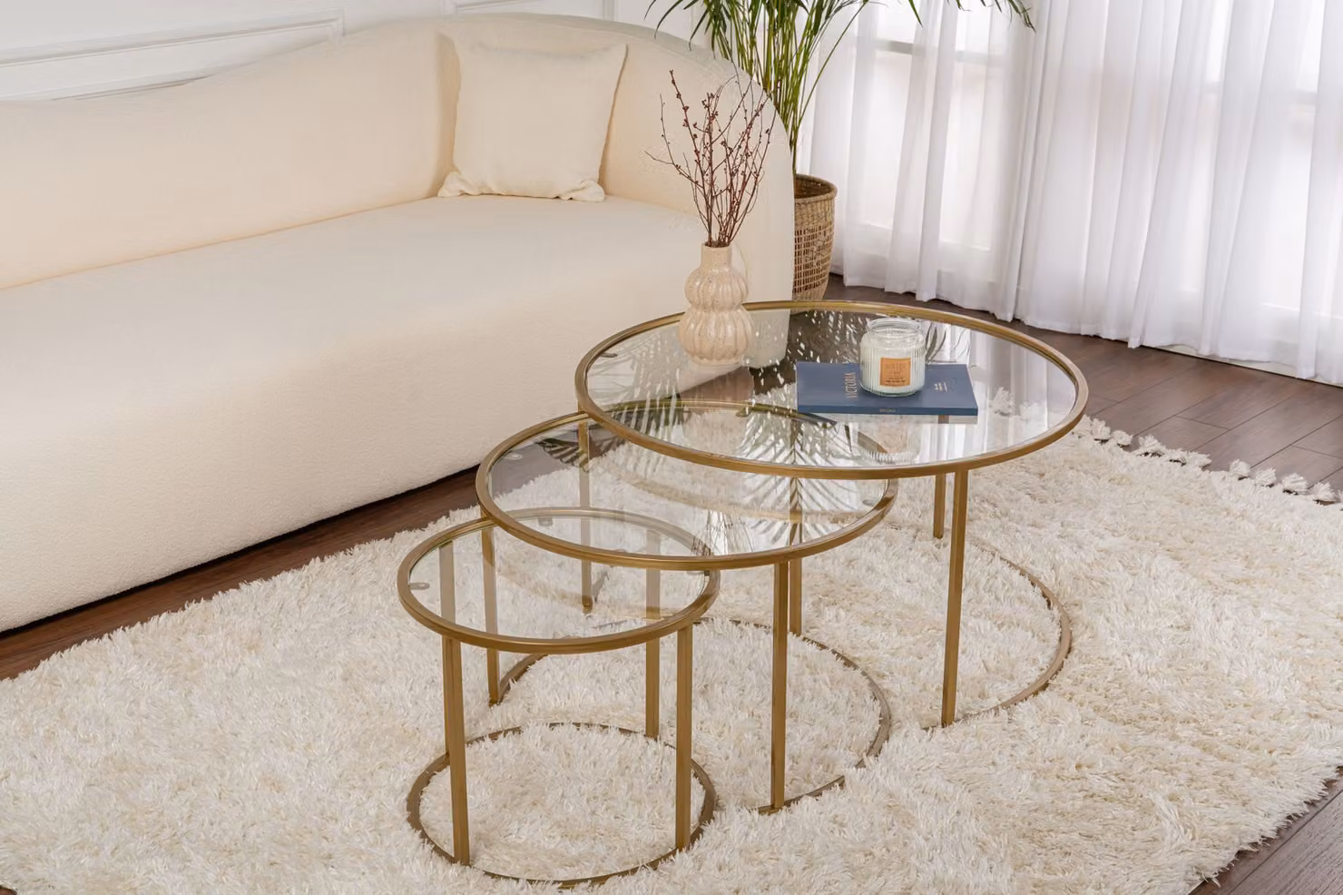 Skye Decor, Aurum - 80, 60, 42 - Oro, trasparente, set di tavolini da salotto, oro, 100% METALLO, 80 x 80 x 43 cm