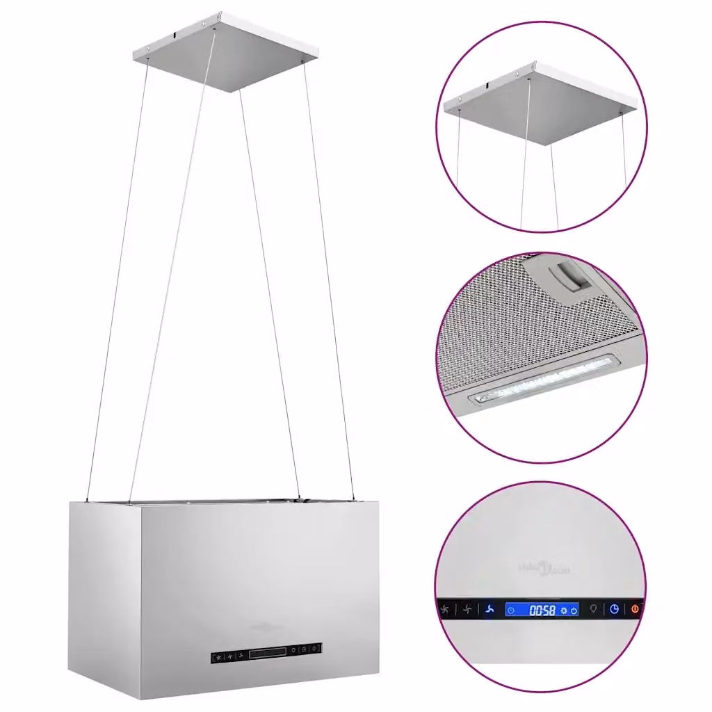 Cappa da Cucina ad Isola Sospesa vidaXL in Acciaio Inox Argento con Display LCD e Sensore, 55 cm – 2
