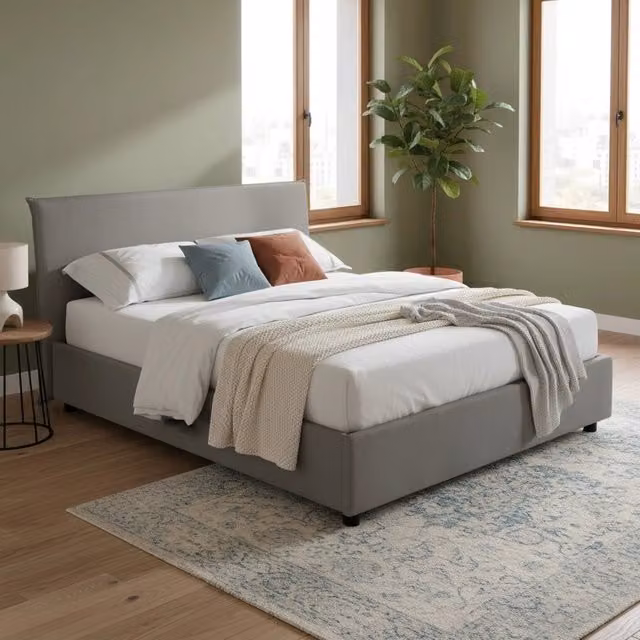 Letto Matrimoniale Arcan Talamo Italia con Contenitore a Alzata, Grigio, 160x200 cm – 1