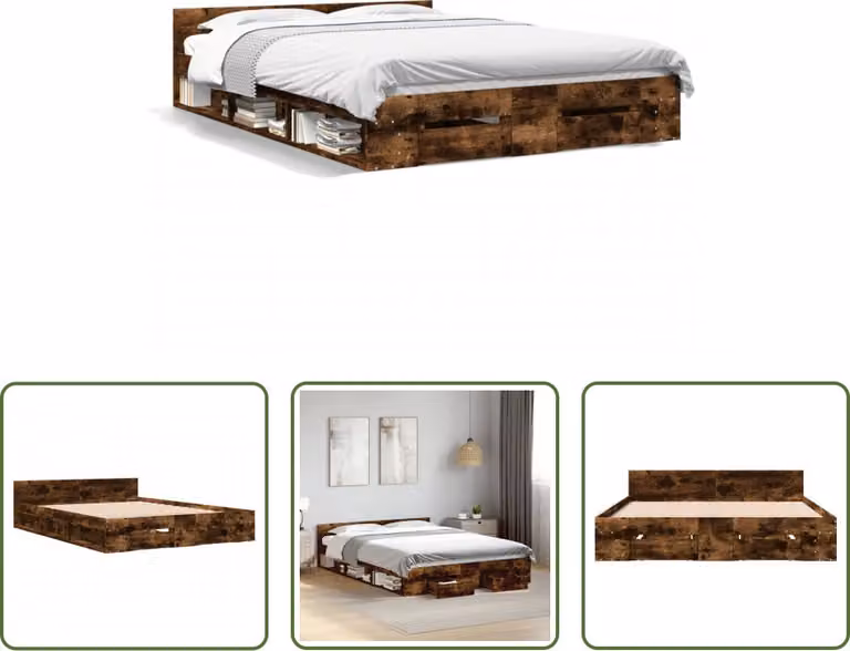 The Living Store Struttura letto con cassetti rovere fumé 140x190cm materiale legno