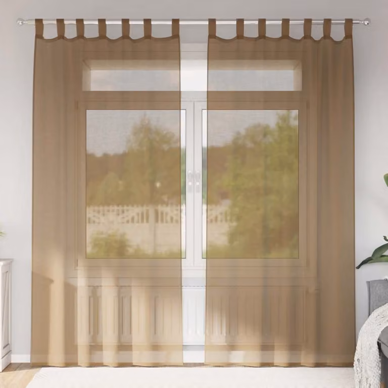 vidaXL Set di 2 Tende in Voile Semitrasparenti Marrone Chiaro L: 140 cm, H: 245 cm