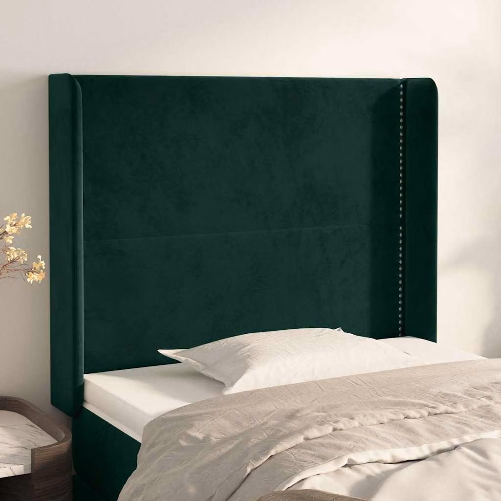 Testiera ad orecchio vidaXL in velluto verde scuro con struttura in legno L: 93 cm, P: 16 cm, H: 118-128 cm