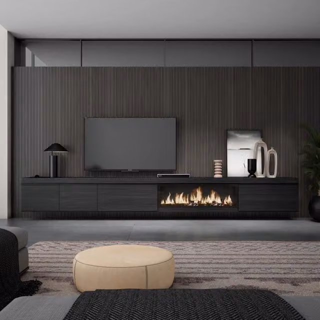 Mobile TV Soggiorno, 368x35x45, Camino elettrico XXL, da appendere, Nero RF3687