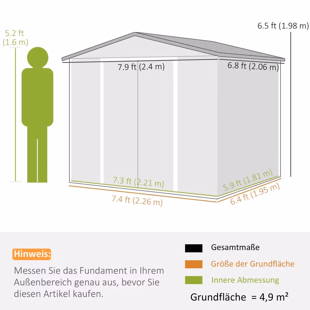 Casetta da giardino WISHDOR in acciaio zincato con tetto a due falde e doppia porta, colore marrone teak, L: 240 cm, P: 206 cm, H: 198 cm – 2