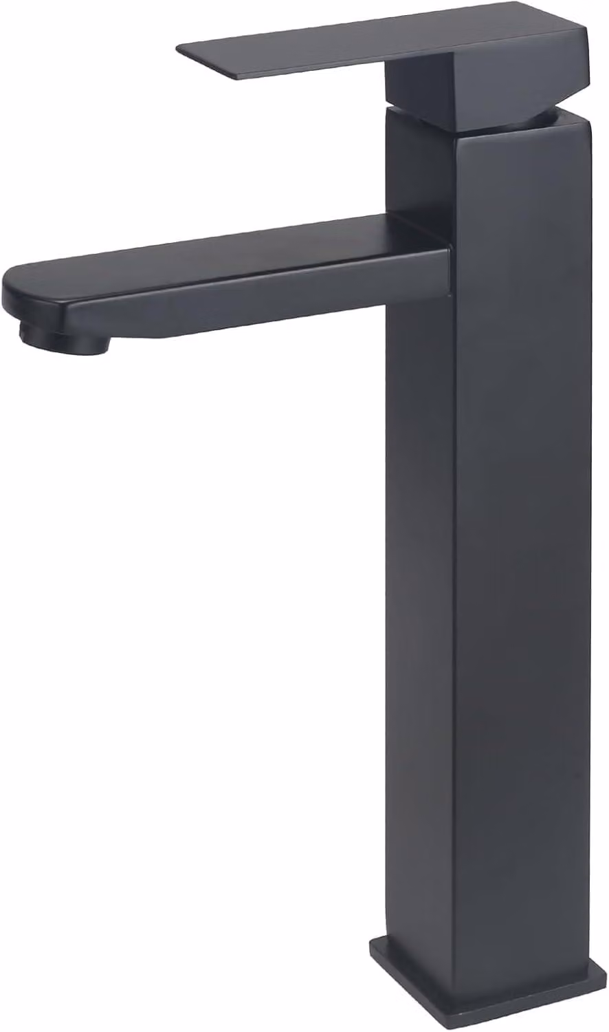 Miscelatore monocomando per lavabo, in acciaio inossidabile, con erogatore alto, colore nero, per bagno