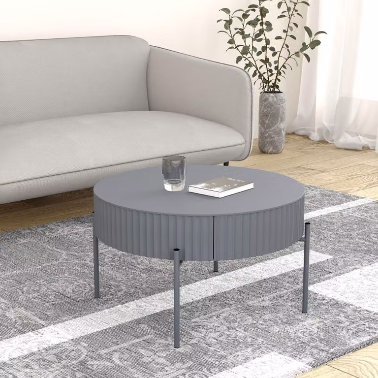 Tavolino 'Rill' con cassetto gambe tonde in metallo 36 x Ø60 cm grigio