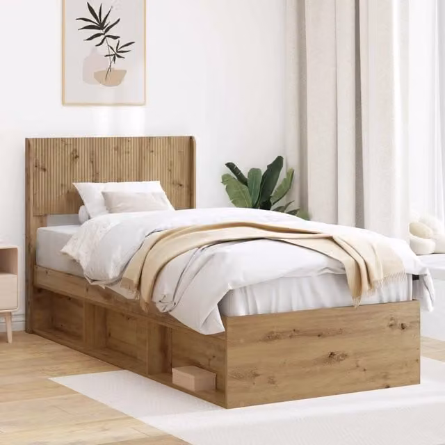 Struttura del letto con stoccaggio e testata-Giroletto con contenitore Rovere Artigianale 591322