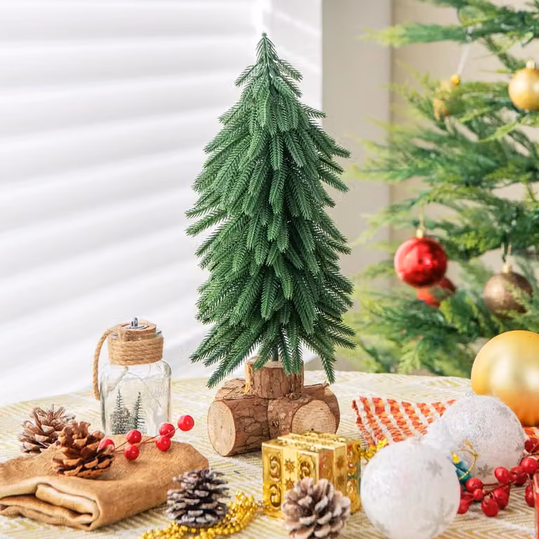 COSTWAY 40cm piccolo albero di Natale, mini albero di Natale con base in legno massiccio e 200 punte di rami, albero di Natale artificiale da tavolo, albero di Natale per ufficio, verde