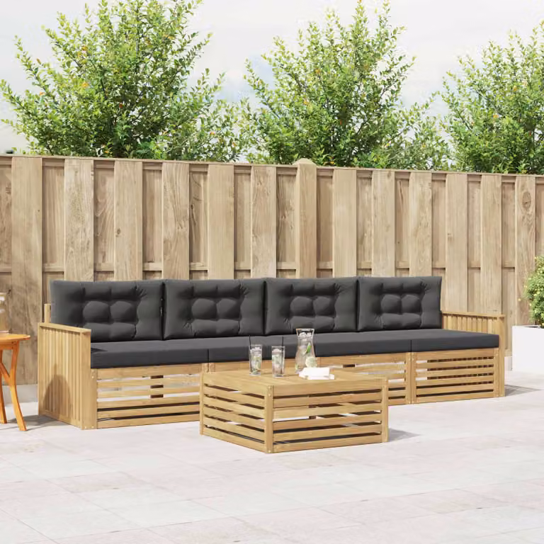 vidaXL Set di divani da esterno 5 pezzi in legno di acacia con cuscini Bianco e Antracite