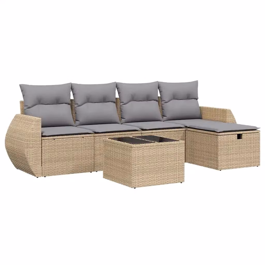 vidaXL Set Divano da Giardino a L 6 pz con Cuscini Beige e Grigio in Polyrattan e Acciaio – 2