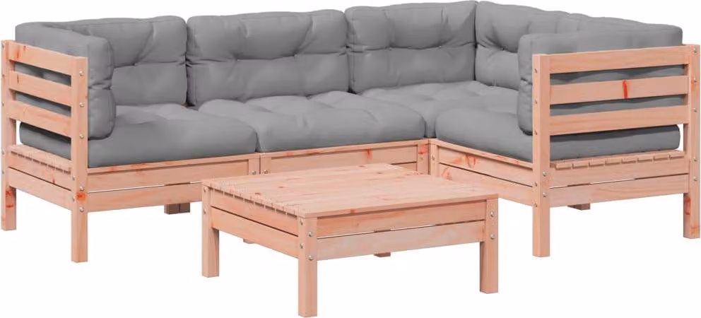 set di divani da giardino 5 pezzi con cuscini in legno massiccio di abete Douglas