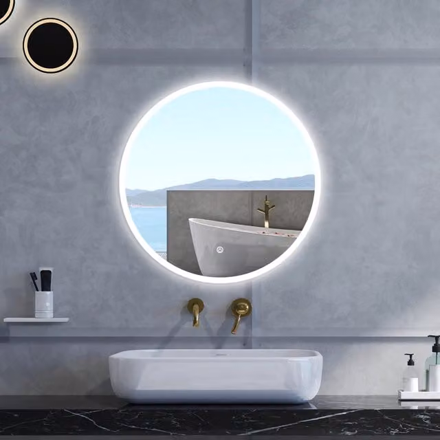Specchio da bagno Rotondo con 90cm,3 colori,Memoria, Antifog,Regorabile,Retroilluminato,doppio interruttore,