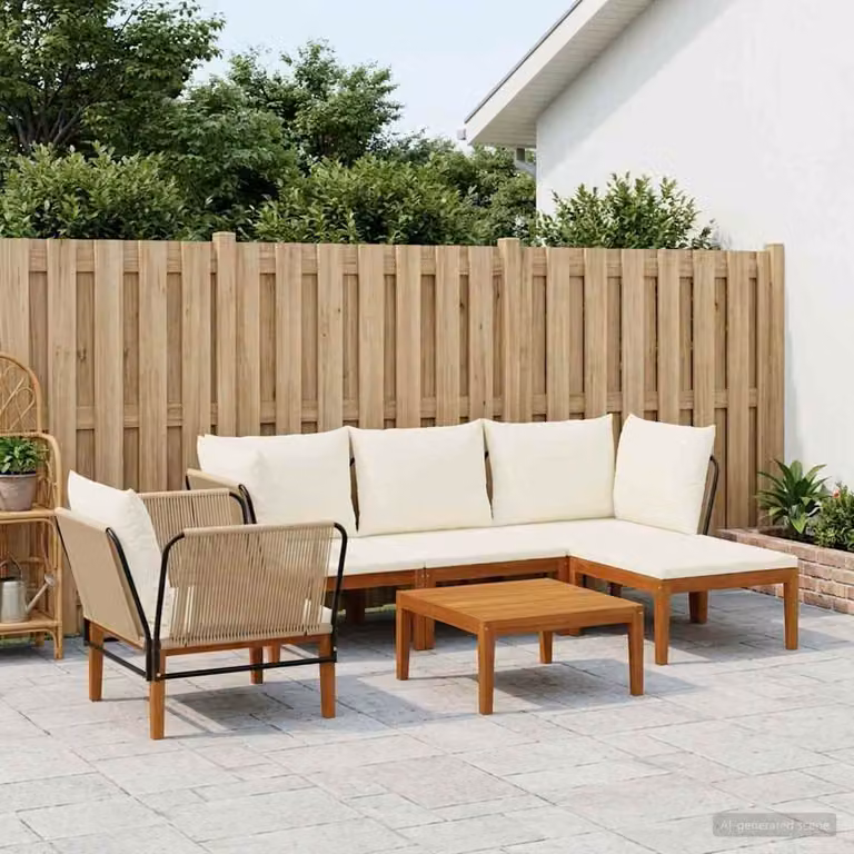 Set da giardino componibile vidaXL in legno di acacia con cuscini inclusi, design moderno a forma di L per esterno
