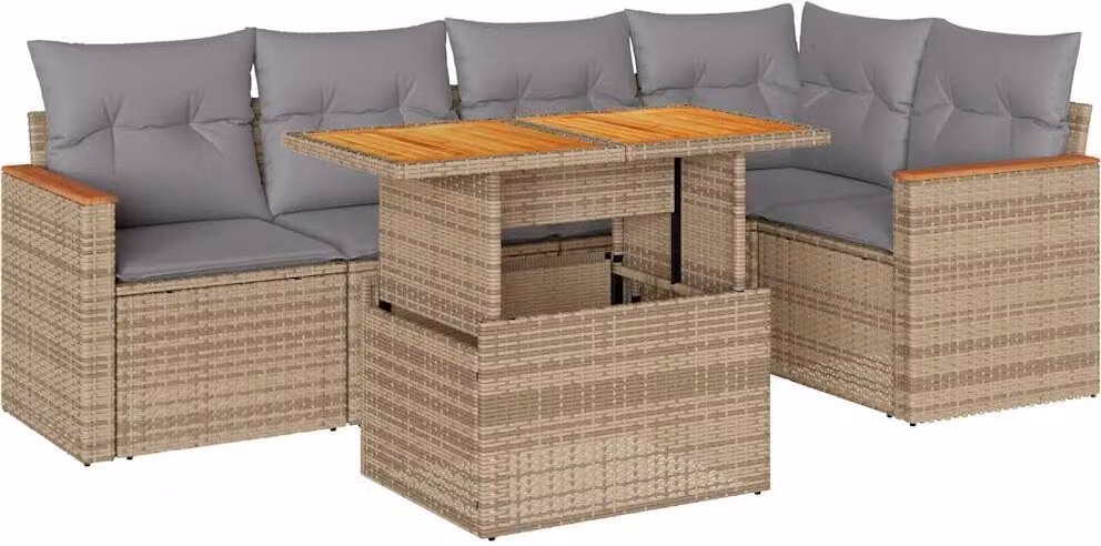Set Divano da Giardino 6 pz con Cuscini Beige Polyrattan Acacia
